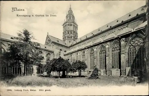 Ak Mainz am Rhein, Kreuzgang und Garten im Dom