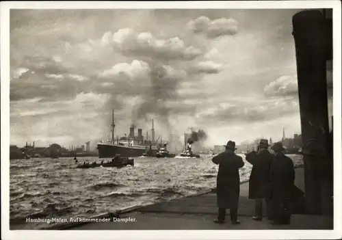 Ak Hamburg, Hafen, ankommendes Dampfschiff