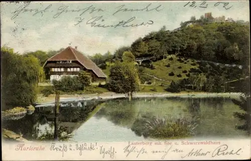 Ak Karlsruhe in Baden, Lauterberg, See, Schwarzwaldhaus
