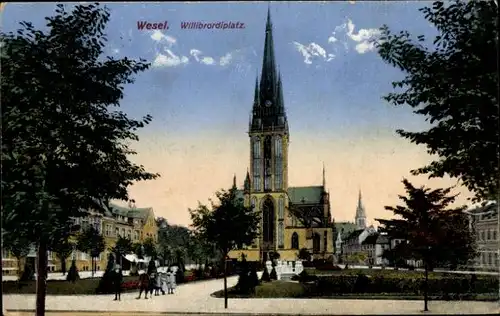 Ak Wesel am Niederrhein, Willibrordiplatz, Kirche
