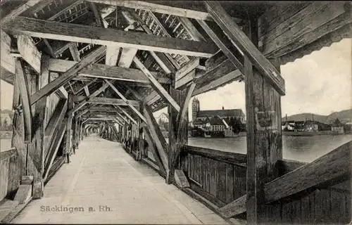 Ak Bad Säckingen am Hochrhein, Holzbrücke