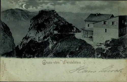 Mondschein Ak Wendelstein in Mittelfranken, Berghütte