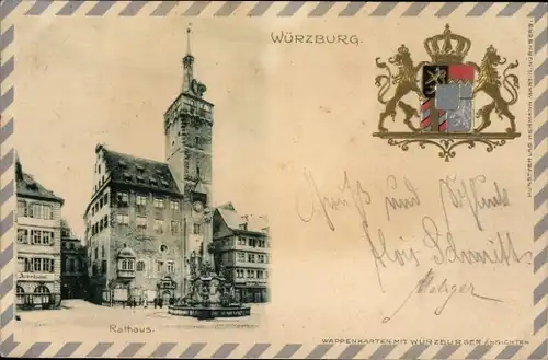 Präge Wappen Ak Würzburg am Main Unterfranken, Rathaus