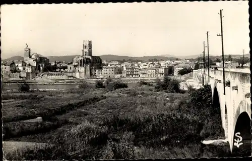 Ak Pont Saint Esprit Gard, Le Pont routier sur le Rhone et la ville