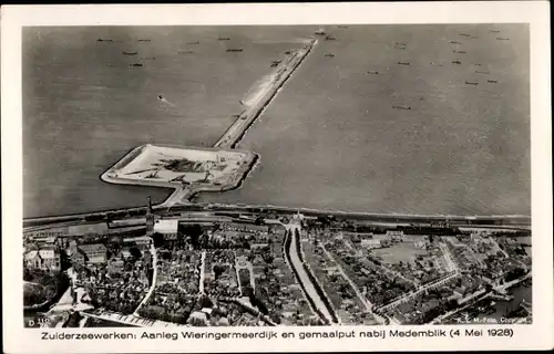 Ak Medemblik Nordholland Niederlande, Zuiderzeewerken, Aanleg Wieringermeerdijk en gemaalput, 1928