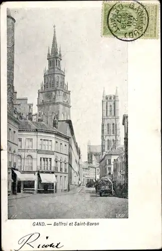Ak Gand Gent Ostflandern, Beffroi et Saint-Bavon