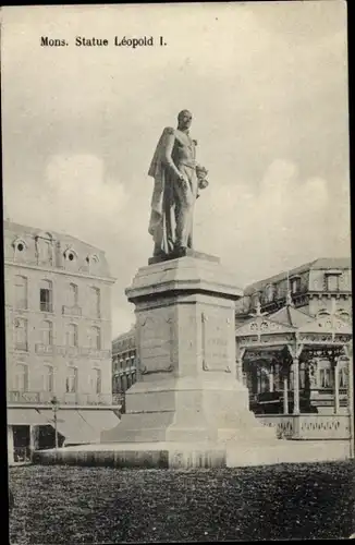 Ak Mons Wallonien Hennegau, Statue Leopold I.