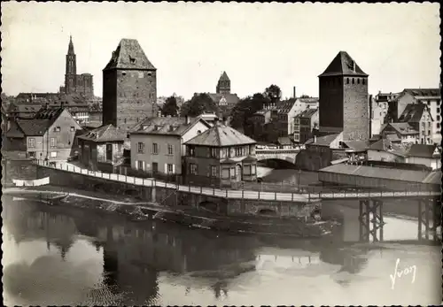 Ak Strasbourg Straßburg Elsass Bas Rhin, Les ponts couverts et la cathedrale