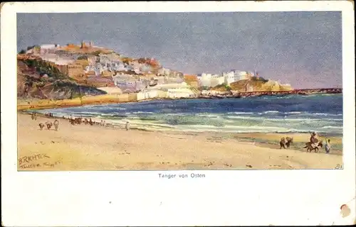 Künstler Ak Tanger Marokko, Gesamtansicht von Osten, Strand