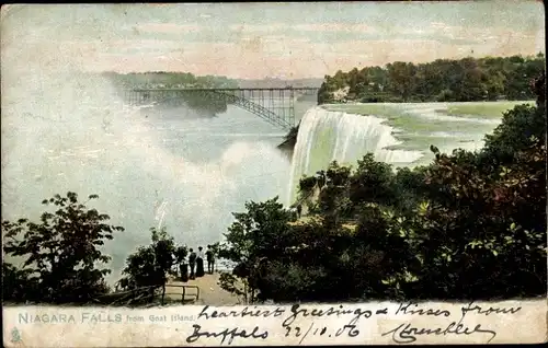 Ak Niagara Falls New York USA, Blick von Goat Island