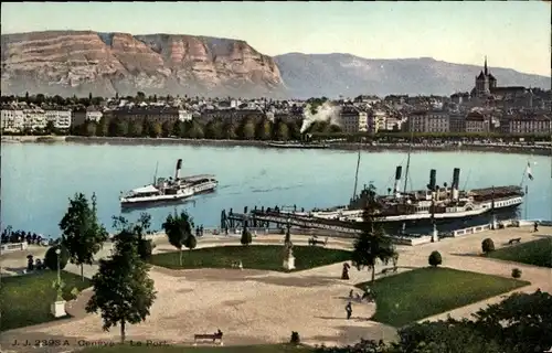 Ak Genève Genf Schweiz, Hafen, Dampfschiffe