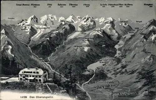 Ak Pontresina Kanton Graubünden Schweiz, Gesamtansicht, Bergspitzen, Oberengadin