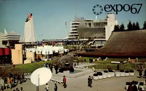 Ak Montreal Québec Kanada, Expo 1967, Ile Notre Dame, French, Haiti and British Pavilions