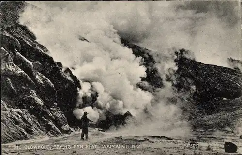 Ak Waimangu Neuseeland, das Blasloch, die Bratpfanne flach