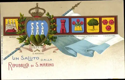 Wappen Ak San Marino, Wappen Borgo, Serravalle, Fiorentino, Fahne