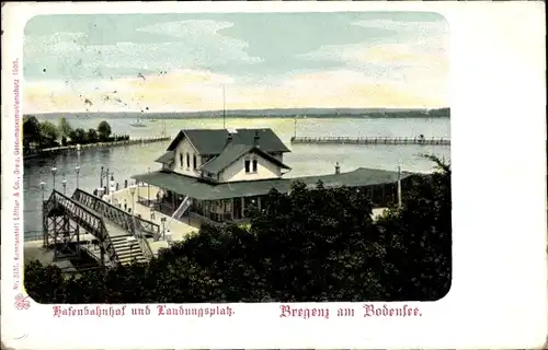 Ak Bregenz am Bodensee Vorarlberg, Hafenbahnhof und Landungsplatz