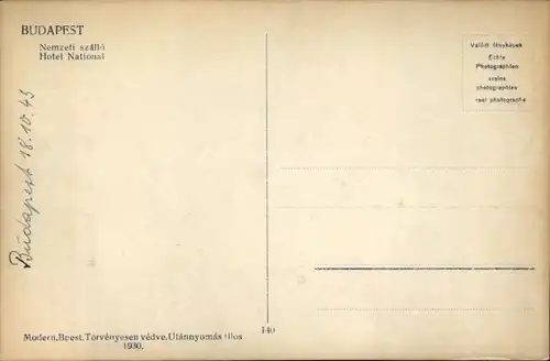 Ak Budapest Ungarn, Hotel National
