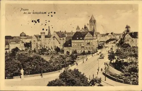 Ak Poznań Posen, An der Schlossbrücke