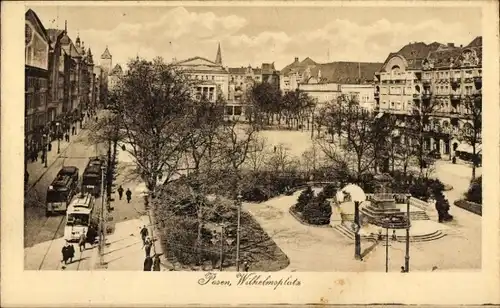 Ak Poznań Posen, Partie am Wilhelmsplatz, Straßenbahn