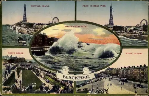 Ak Blackpool Lancashire England, Central Beach, North Parade, North Shore
