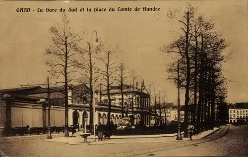 Ak Gent Ostflandern Belgien, La Gare du Sud et la Place du Comte de Flandre