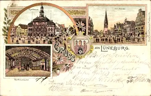 Litho Lüneburg in Niedersachsen, Am Sande, Rathaus, Rathauslaube, Innenansicht