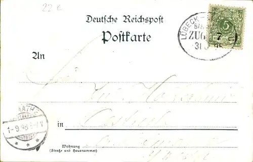 Litho Ratzeburg in Lauenburg, Demolierungsecke, Dom mit Probstei, Totale