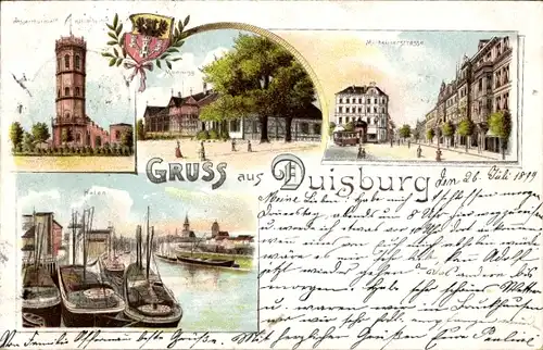 Litho Duisburg, Hafen, Wasserturm am Kaiserberg, Hafen, Wappen