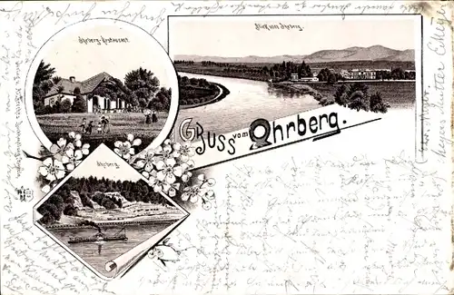 Litho Klein Berkel Hameln in Niedersachsen, Ohrberg, Restaurant, Aussicht