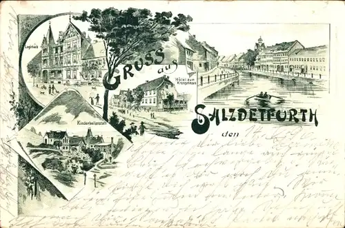 Litho Bad Salzdetfurth in Niedersachsen, Hotel zum Kronprinzen, Kinderheilanstalt