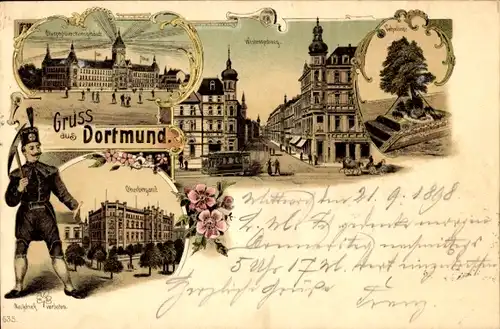 Litho Dortmund im Ruhrgebiet, Oberpostdirectionsgebäude, Westenheilweg, Bergmann