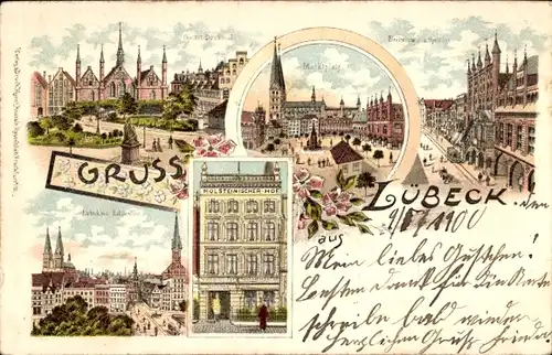 Litho Lübeck in Schleswig Holstein, Hotel Holsteinischer Hof, Marktplatz