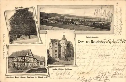 Ak Nesselröden Herleshausen in Hessen, Schloss, Gasthaus zum Löwen, Dorflinde, Totalansicht