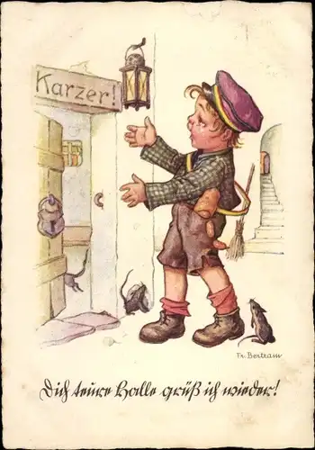 Studentika Künstler Ak Bertram, Dich treue Halle grüß ich wieder, Student auf dem Weg in den Karzer