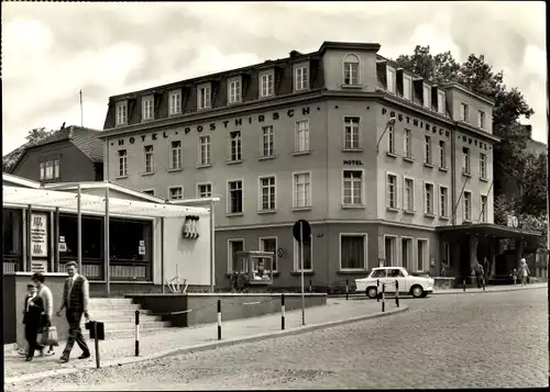 Ak Pößneck in Thüringen, Straßenpartie am Hotel Posthirsch