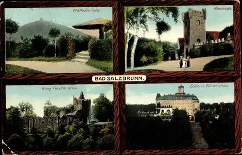 Ak Szczawno Zdrój Bad Salzbrunn Niederschlesien, Wilhelmshöhe, Mathildenhöhe, Schloss Fürstenstein