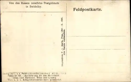 Ak Świdniki Polen, von den Russen zerstörtes Postgebäude, 1. WK