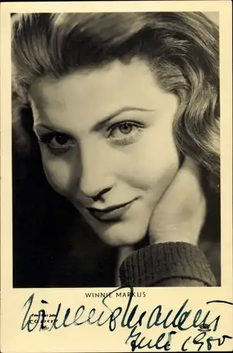 Ak Schauspielerin Winnie Markus, Portrait, Autogramm