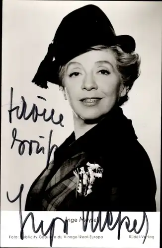Ak Schauspielerin Inge Meysel, Portrait, Autogramm, Hut, Im 6. Stock