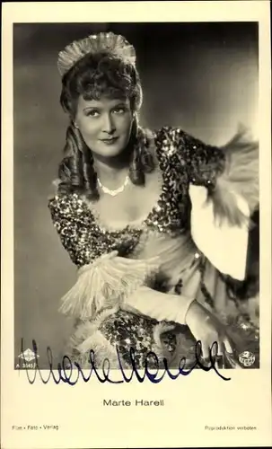 Ak Schauspielerin Marte Harell, Portrait, Halskette, Autogramm