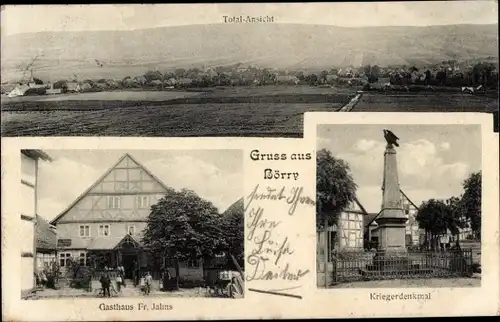 Ak Börry Emmerthal Niedersachsen, Gesamtansicht, Gasthaus Fr. Jahns, Kriegerdenkmal