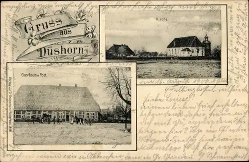 Ak Düshorn Walsrode Lüneburger Heide, Gasthaus, Post, Kirche
