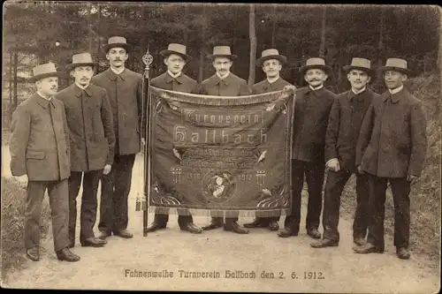 Ak Hallbach Olbernhau im Erzgebirge Sachsen, Fahnenweihe Turnverein 2. Juni 1912