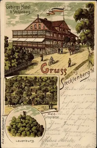 Litho Stecklenberg Thale im Harz, Gebirgshotel, Waldsitzplätze, Lauenburg, Kutsche, Gäste