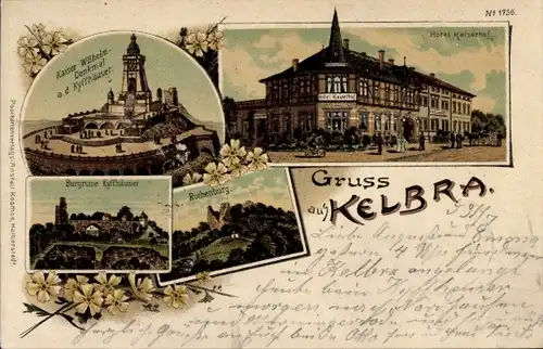 Litho Kelbra Südharz, Kaiser Wilhelm Denkmal, Burgruine, Kyffhäuser, Rothenburg, Hotel Kaiserhof