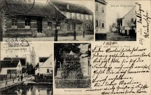 Ak Gossel Geratal Thüringen, Kriegerdenkmal, Gasthof Zur Erholung, Hauptstraße
