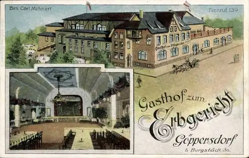 Ak Göppersdorf Burgstädt in Sachsen, Gasthof zum Erbgericht, Saal