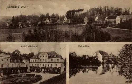 Ak Löbichau in Thüringen, Teilansicht, Schloss, Hof, Hainmühle