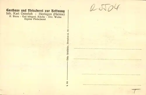 Ak Heringen Helme Thüringen, Gasthaus und Fleischerei zur Hoffnung