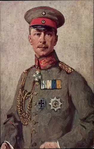 Künstler Ak Kronprinz Wilhelm von Preußen, Portrait in Uniform, Schirmmütze, Orden, I. WK